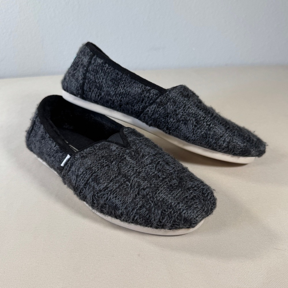 Toms Alpargata Cable Knit‎ Black Women's 7 Faux Fur Slip On Shoes Cozy Lounge